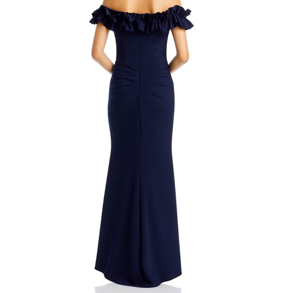 Navy Ruffled Off The Shoulder Formal Dress - Aqua Brand, size 6. Worn twice - Picture 5 of 8